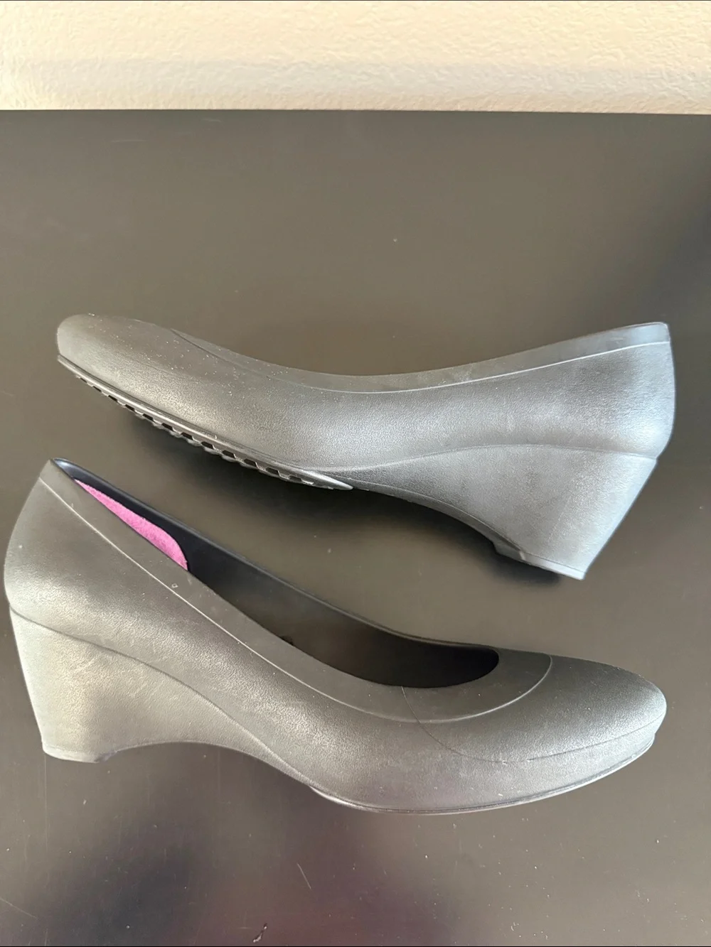 CROCS Women's Black Lina Wedge with Pink Insole